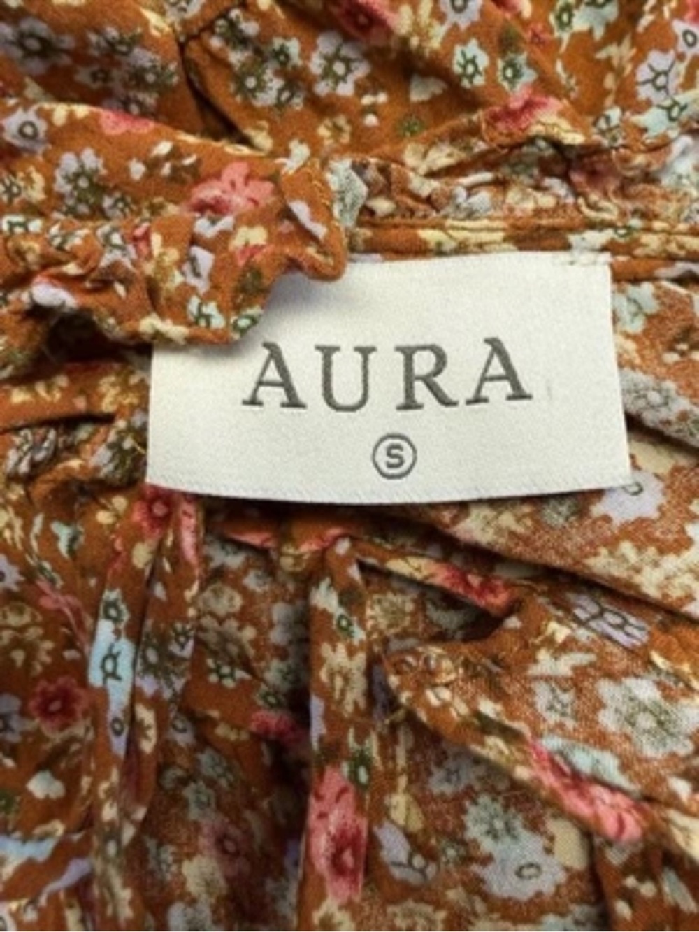 Free People Aura Women’s Summer Dress Floral Burnt Orange Brown Tiered Rayon S - Picture 9 of 10